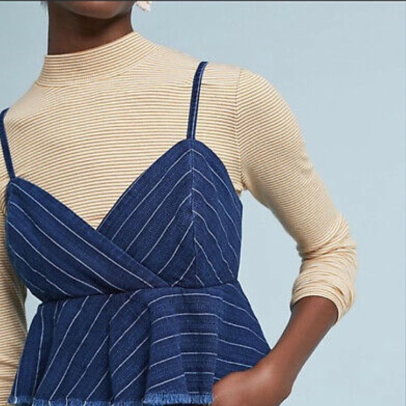 ETT TWA By Anthropologie Sleeveless Peplum Ruffle Stripe Denim Romper/Jumpsuit - Picture 5 of 9